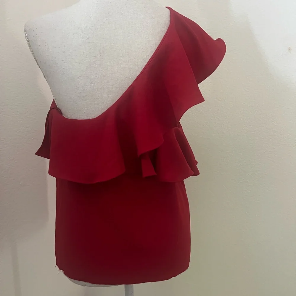 Mango One-Shoulder Ruffle Red Camisole - Picture 4 of 7
